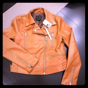 Tan moto jacket vegan leather small